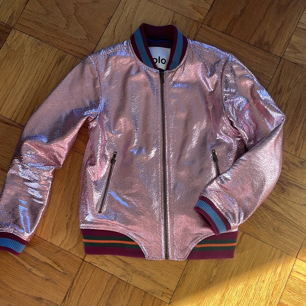MOLO Pink Metallic Lamb Leather Bomber Jacket Girls US/XL EU/152